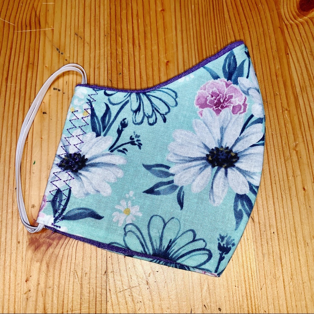 Flowers daisies mint green Handmade face mask